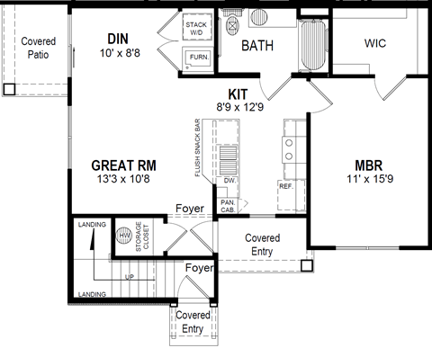 Floor plan for 1 bed, 1 bath, 749 sqft
